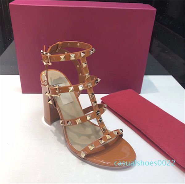 

2020 luxury designer fashion stud sandals genuine leather slingback pumps ladies high heels fashion rivets shoes party high heel1 c22, Black