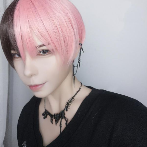 

buqi colorful short male wigs melanie martinez style 25cm mixed pink and brown for black women men cosplay lolita party