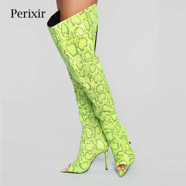

2019 new snake boots fashion high heels 11.5cm over the knee boots shoes woman pointed toe stilettos serpentine, Black