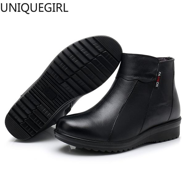 

2019genuine leather women ankle boots black boots botas ankle women's zip wedges winter female flat shoes
