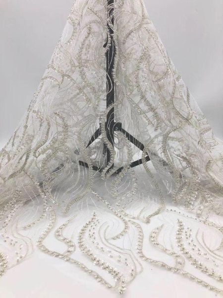 

wholesale white hand embroidered sequined beaded african lace fabric with lace 2020, dubai bridal party dress, Pink;blue