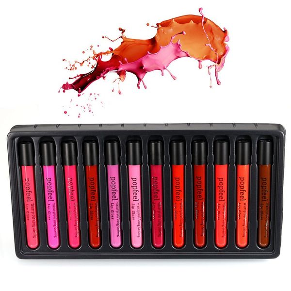 

popfeel 12 colors waterproof matte long-lasting liquid lipstick makeup lip gloss natural moisturize nutritious makeup lip gloss kit
