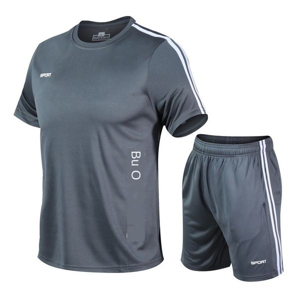 

mens designer outdoor quick-drying suit running gym casual short-sleeved shorts two-piece sports suitdgiv, Gray