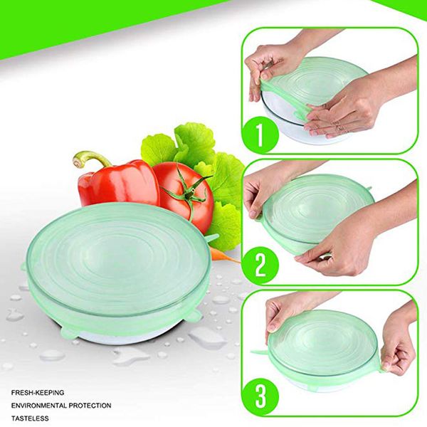 

6 pcs reusable food packaging cover silicon food fresh-keep sealing cap vacuum stretch silicone bowl lid kitchen silicone cover