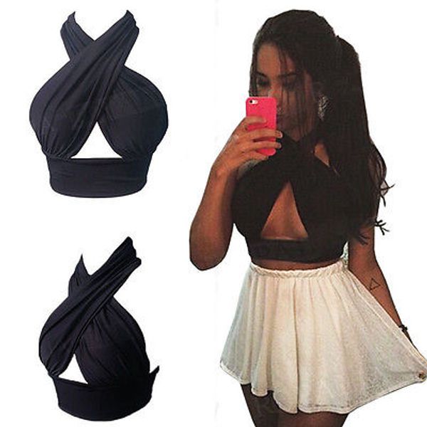 

women cross over crop nightclub halter neck cut out sleeveless shorts black blouses clubwear