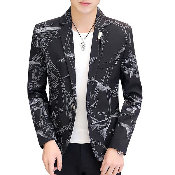 

one button mens suits blazersfor men new autumn streetwear slim fit men's print casual men's suit with inner pocket, White;black