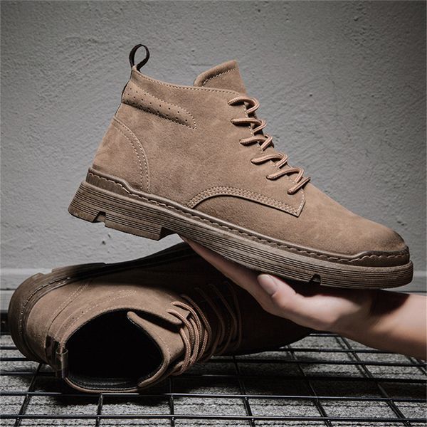 

teens leather casual shoes european skate sneakers men fashion ankle boots footwear autumn rugged board shoes winter martin boots, Black