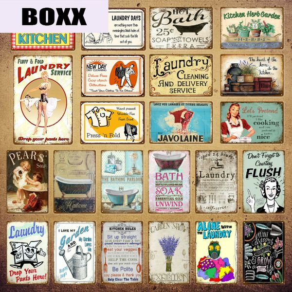 

прачечная чистка металлических вывесок кухня трава сад плакат настенная доска старинные картины пластины для магазина главная ванная комната