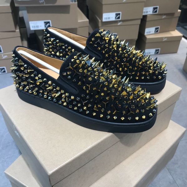 

highest version acl trendy men's shoes black silver glitter rivet couple red bottom shoes casual women's shoes size 34-47 01