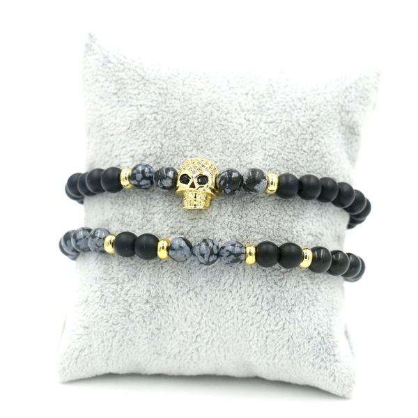

2 шт. / компл. натуральный камень бисера скелет череп браслет для мужчин женщин браслеты пара ювелирных изделий, Black