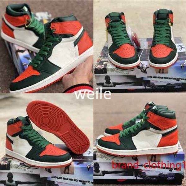 

2019 solefly x jumpman 1 high og mens basketball shoes black team orange-fir green 1s man sports sneakers with original box
