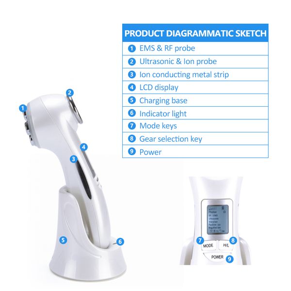 

portable usb charging ems pn massage facial skin care equipment thin face tightening needleless beauty instrument rf led light import, Black;white