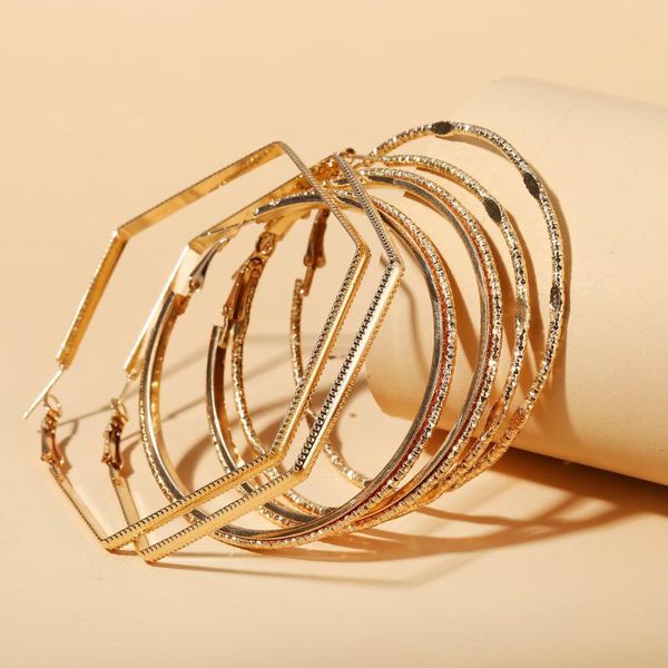 

2020 new golden metal hoop earrings 3 pairs set creative retro exaggerated alloy earrings fashion popular jewelry, Silver