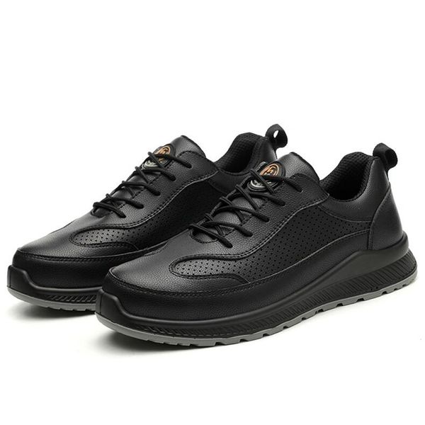 

large size men's fashion steel toe cap work safety shoes cow leather worker shoe security boots zapatos de seguridad protection, Black