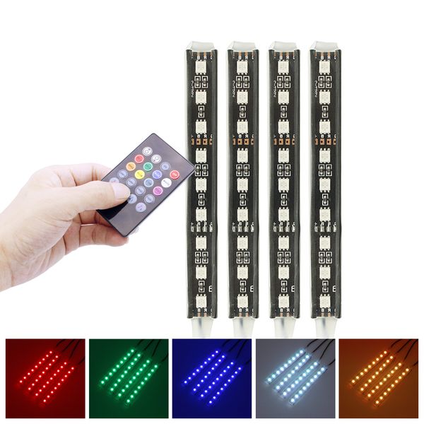 

1set smd 9 leds rgb car atmosphere light wireless remote music control led strip light auto interior decorative lamp 12v