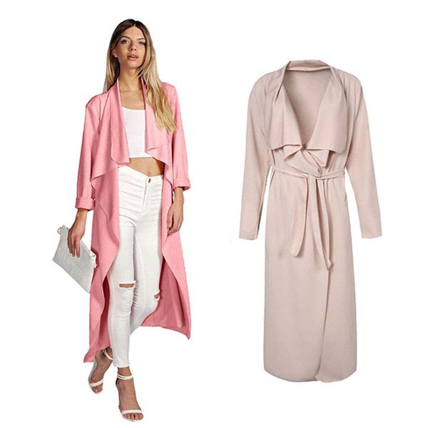 

x-long trench coat for women long coat sash turndown collar womens trench heigh quality british style clothing female, Tan;black