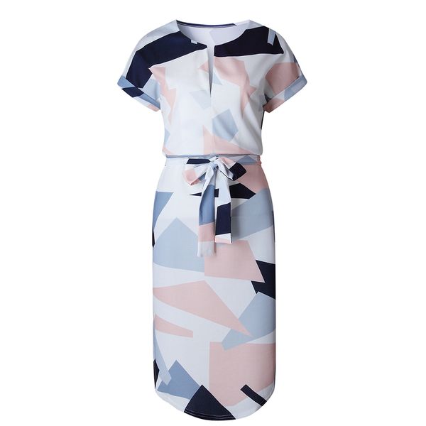 

summer dress 2019 women boho style geometric print beach dress elegant party dresses with belt vestidos de fiesta plus size xxxl, Black;gray