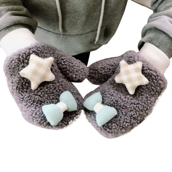 

baby gloves thicken girls boys full finger winter warm knitted mittens bowknot cute gloves, White