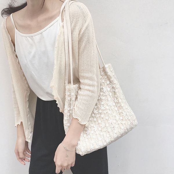 

casual lace rattan women shoulder bags bohemian wicker woven handbag summer beach straw bag large capacity totes lady big purse