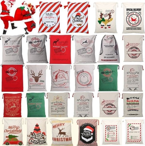 

new 36 colors christmas bags large organic heavy canvas bag santa sack drawstring bag with reindeers santa claus sack bags for kid 4549