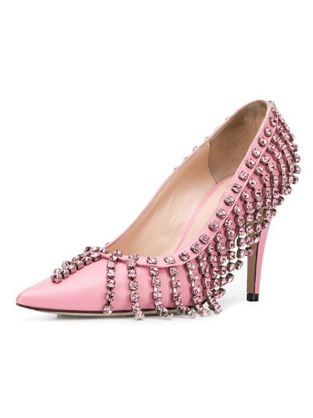 

designer shoes 2020 new fashion shoes pointed toes rhinestone chains high heels ladies sapatos dress stiletto heel women pumps banquet shoes, Black