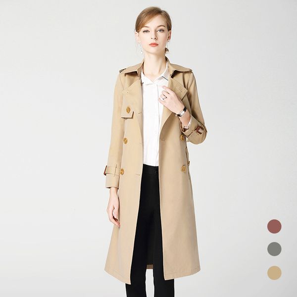 

trench coat women's long over-the-knee 2020 spring new style british style dignified atmosphere chameleon loose-fit trench coat, Tan;black