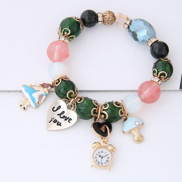 

women casual geometric shape rhinestone plastic gem rhinestone, beads  bracelet pink, blue, green, Golden;silver