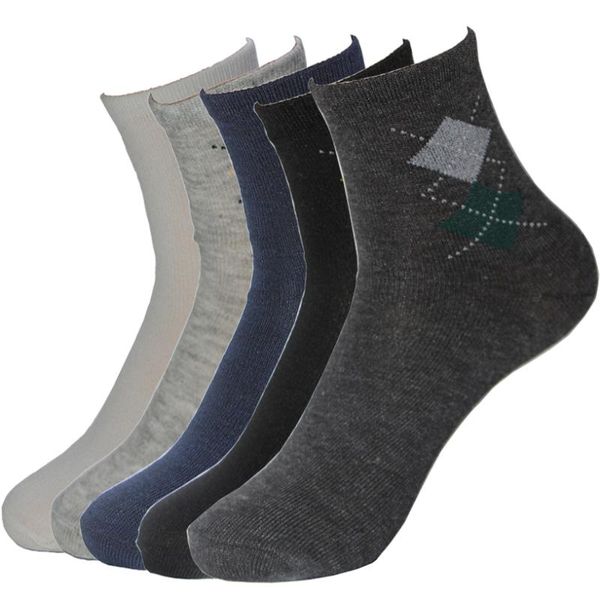 

men's socks fashion rhombus print super quality business casual black gray white 5 color winter warm sock