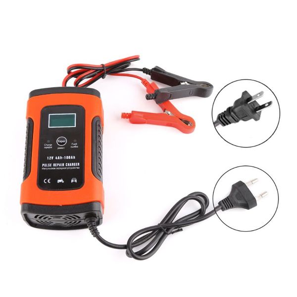 

new 1 pc auto car intelligent battery charger dc 12v 5a pulse repair truck storage eu/ us plug with lcd display high quality
