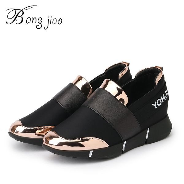 

bangjiao women casual loafers breathable summer flat shoes woman slip on casual shoes new zapatillas flats shoes size 35-40 cj191219, Black