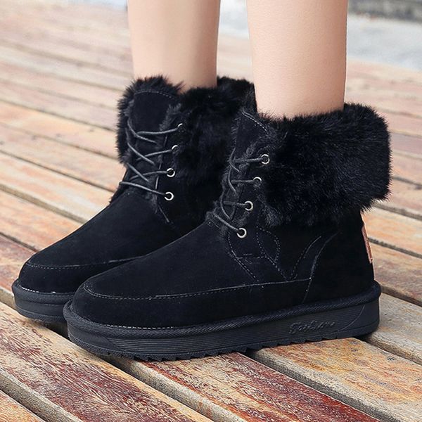 

women winter warm boots fleece boots women's short winter platform bootie outdoor flock footwear warm flat shoes#g3, Black