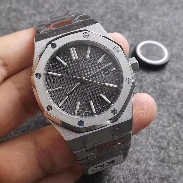 

watch men 41 mm sport automatic mechanical watches men oak sapphire crystal royal watch auto date clock, Slivery;brown