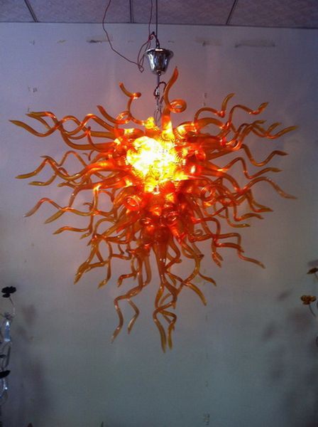 

100% handmade blown glass chandelier energy saving light source dale amber colored flush mount ceiling light