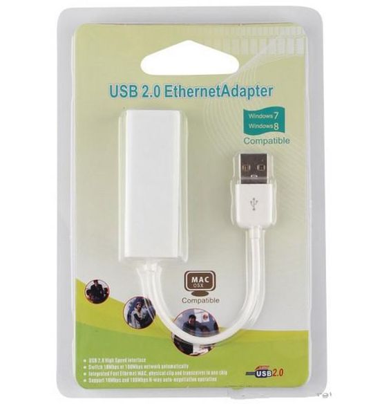 USB 2.0 Ethernet adaptörü, USB RJ45 USB PC için Yüksek Hızlı Ethernet Ağ LAN Adaptörü Kartı 10/100 Adaptörü 2.0 Perakende kutusu ile 8 windows7