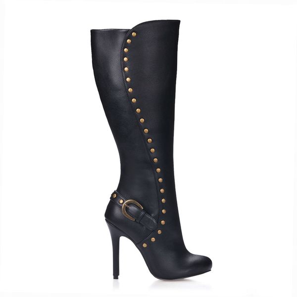 

party stiletto high heel women knee-high boots bottes genoux femmes langschaft stiefel frauen fibbia boucle yj0640cbt-m6, Black