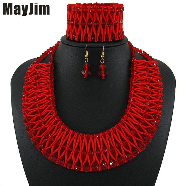 

mayjim statement red necklace 2018 fashion crystal jewelry sets handmade bead chain big dubai jewelry sets vintage beads bijoux, Silver