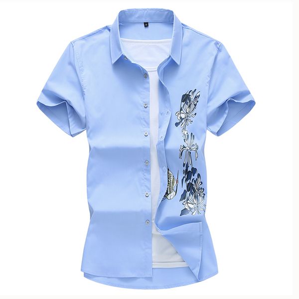 

men's casual shirts summer shirt printing fashion short-sleeved slim single-breasted large size 7xl clothing, White;black