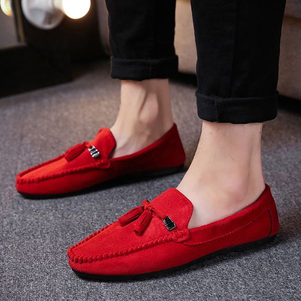 

2020 pig suede leather loafers men shoes italian men's loafers for male casual shoes slip on moccasins men flats footwear, Black