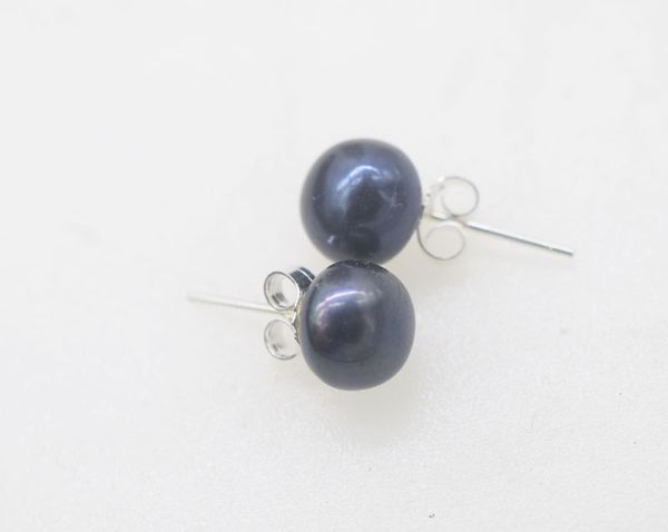 

one pair deep black coin stud silver925 freshwater pearl earrings wholesale beads fppj nature, Golden;silver