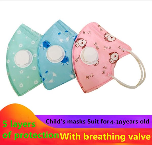 

disposable children's mask with breathing valve face masks kn90 melt-blown cloth dustproof five-layer protective mask 0-10 years old