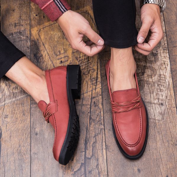 

2019 retro wedding flats men shoes fashion leather dress men shoes formal business office dress slip on hv-041, Black