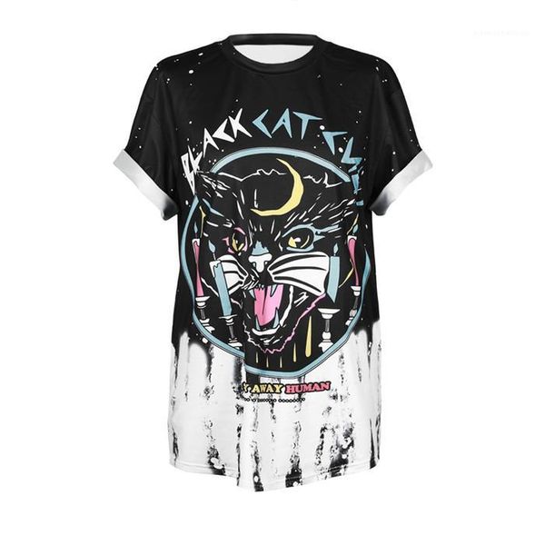 

o-neck long loose fashion sports tees summer 3d digital print womens tshirts designer short sleeve, White