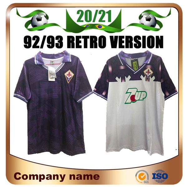Camisas de futebol versão retrô Florence 92/93 1992/1993 Home #9 BATISTUTA 10# Camisa RUI COSTA Away Uniforme de futebol personalizado