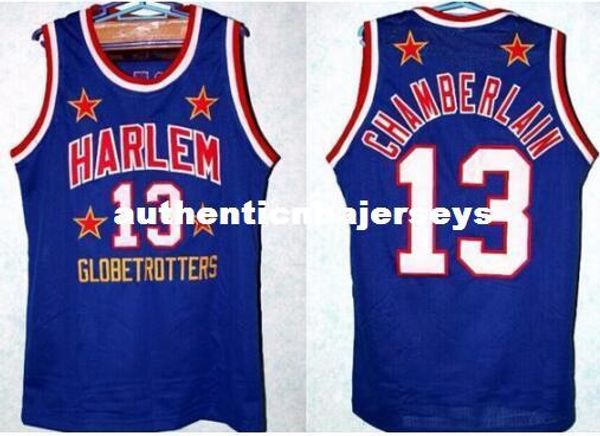 

retro throwbacks #13 wilt chamberlain harlem globetrotters jersey new black blue any size s - 4xl embroidery jerseys