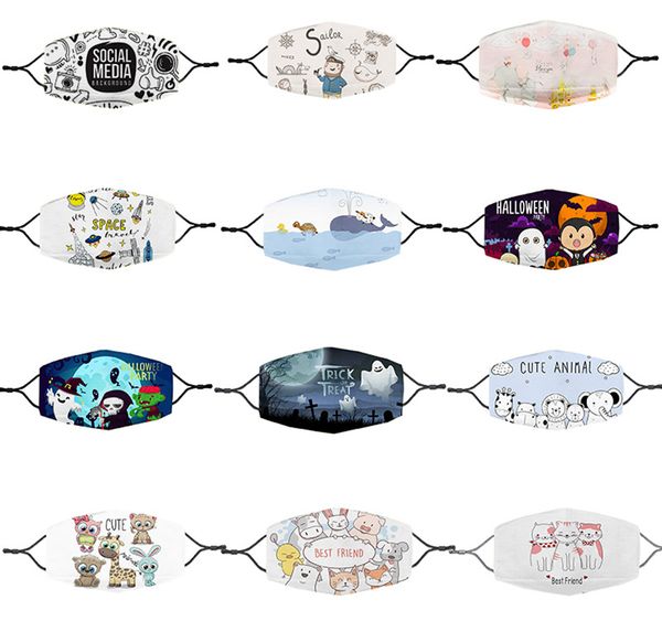 

8 styles 3d digital printing adjustable earhook protective mask dustproof and smog equipped with pm2.5 filter fast shipping