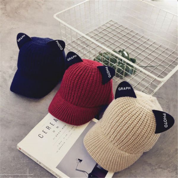 

2018 new women cat ears cap casual outdoor knitted wool baseball caps for women hats snapback caps for winter warm hat, Blue;gray