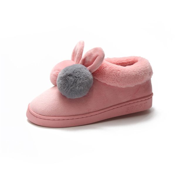 

winter plush slippers women platform slippers cotton home shoes with lovely cartoon rabbit ears furry slippers soft sole house shoes, Black