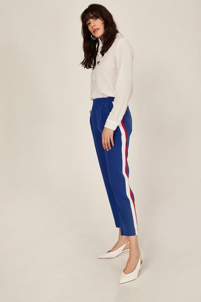 

women's blue sides double stripe pants, Black;white