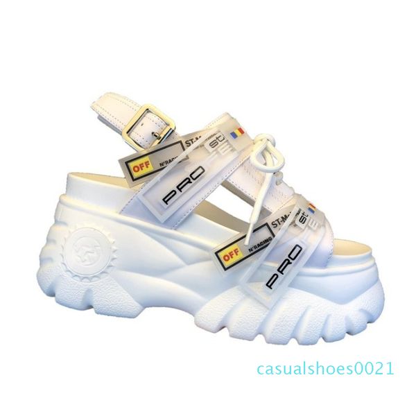 

2019 summer chunky sandals women 8cm wedge high heels shoes female buckle platform leather casual summer slippers woman sandal c21, Black