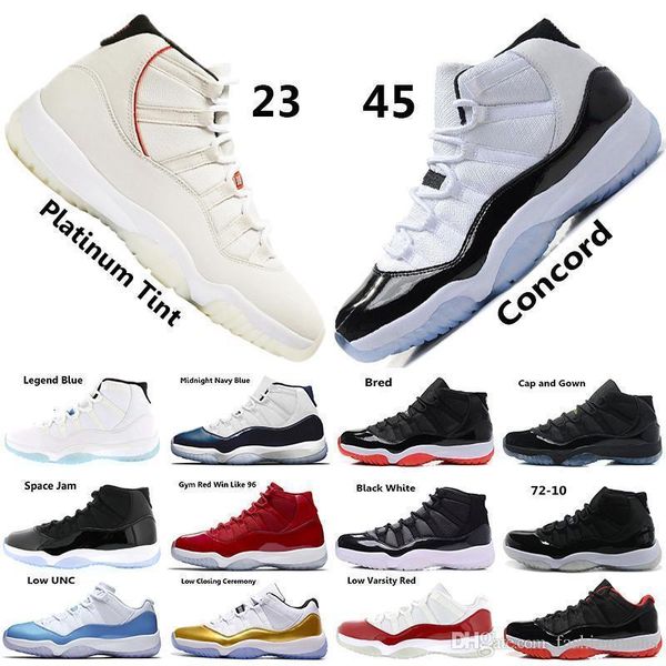 

concord 45 xi 11s men basketball shoes platinum tint gym red win like 96 mens designer shoes cap and gown 11s sports sneakers, Black